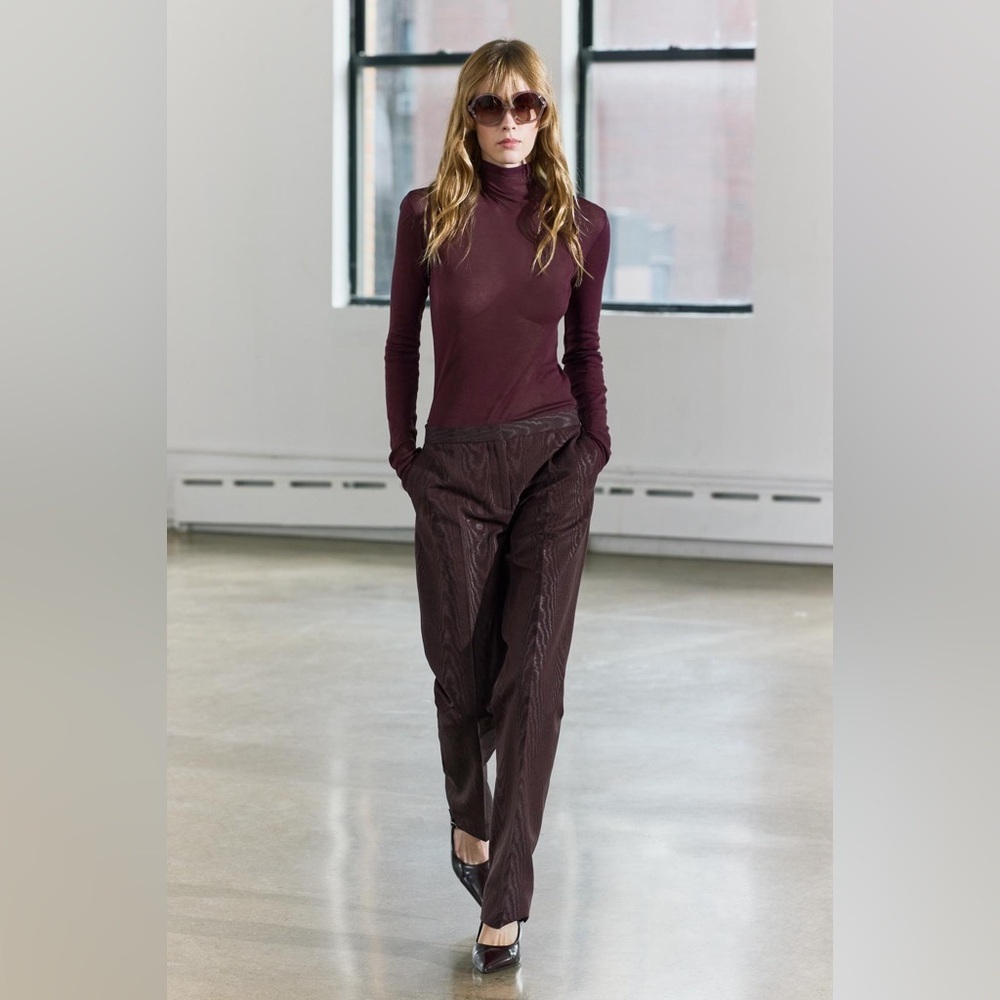 Zara Plum Moire Wood Grain Trousers